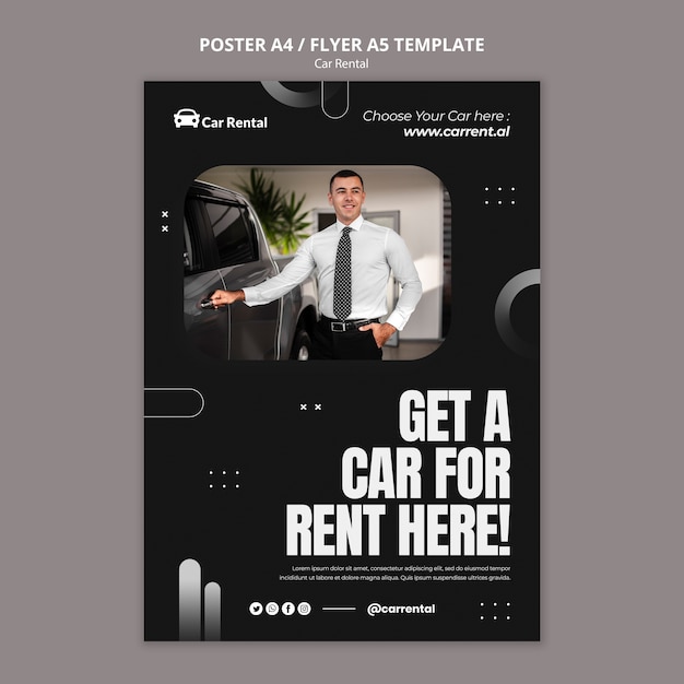 Free PSD realistic car rental poster design template