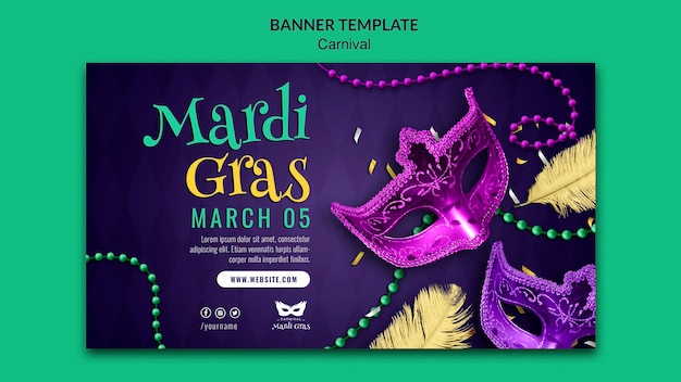 PSD gratuito design realistico del modello di banner di carnevale