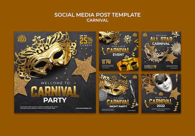 Realistic carnival instagram posts template design