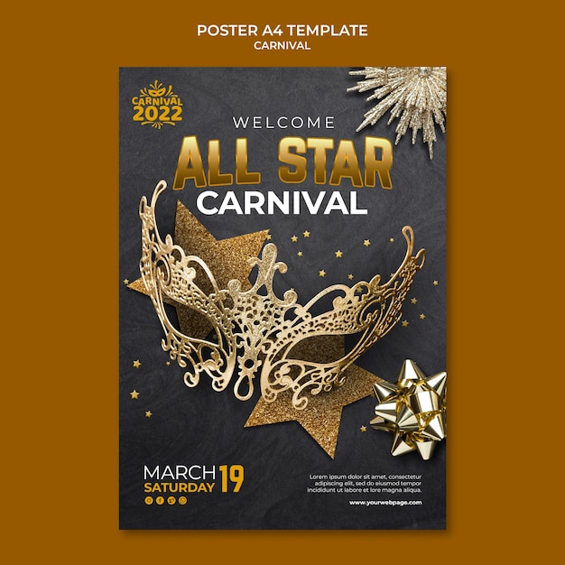 PSD gratuito design realistico del modello di poster di carnevale