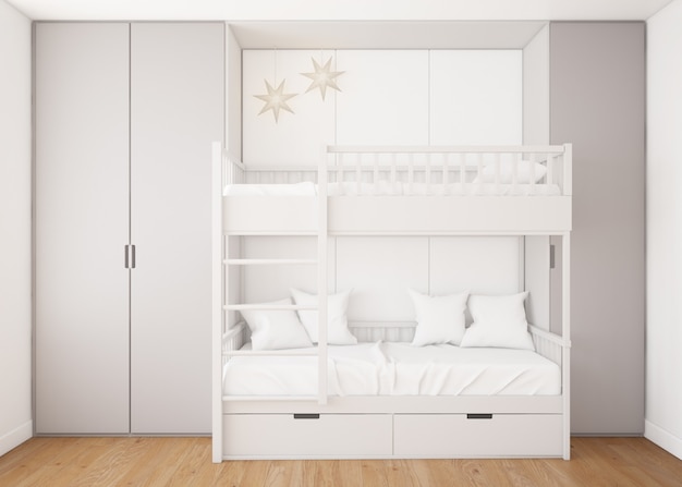 realistic childish bedroom with bunk bed