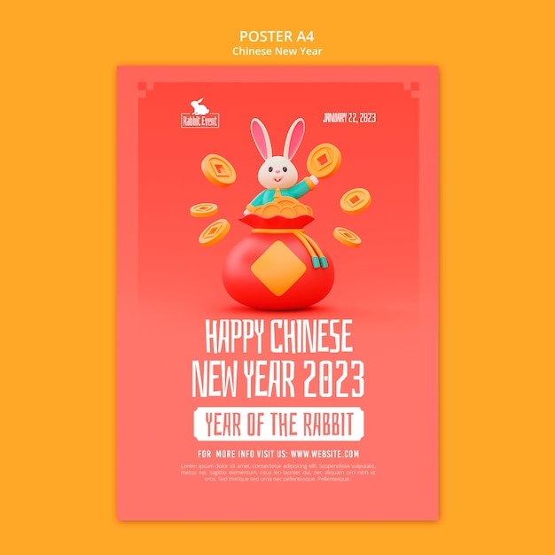 Realistic chinese new year poster template