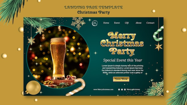 Free PSD realistic christmas party landing page
