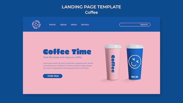 PSD gratuito design realistico del modello della pagina di destinazione del caffè