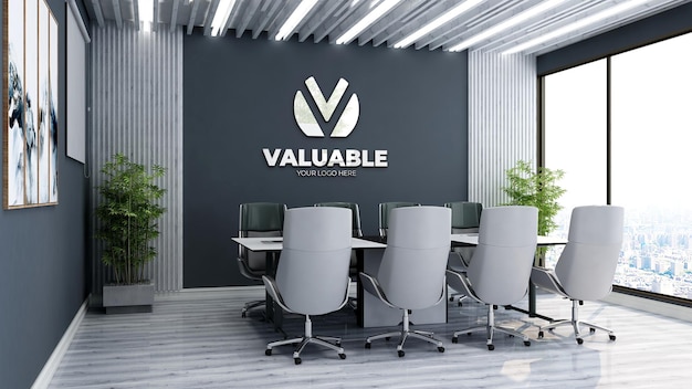 Realistic company logo mockup in the office meeting room