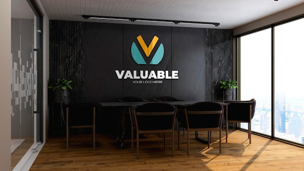 Realistic company logo mockup template in the office meeting room Premium Psd