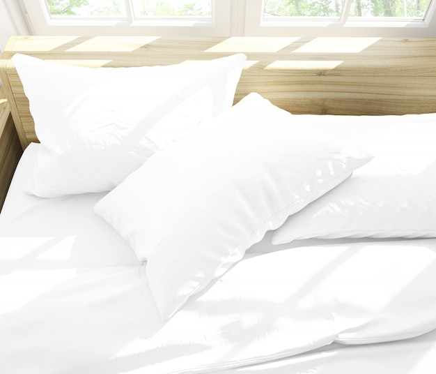 реалистичные подушки на двуспальной кровати