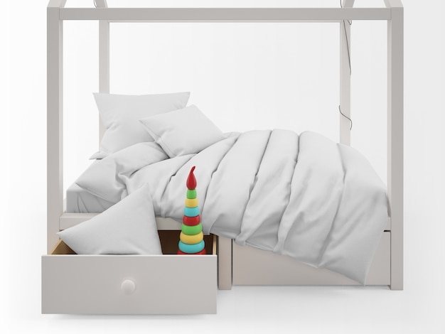 Realistic Cute Child Bed with House Shape – Free PSD Download