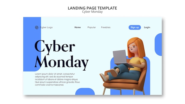 Realistic cyber monday promotion web template