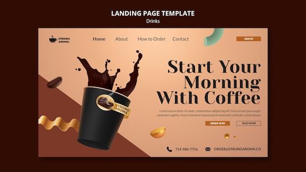 Realistic drink landing page template design