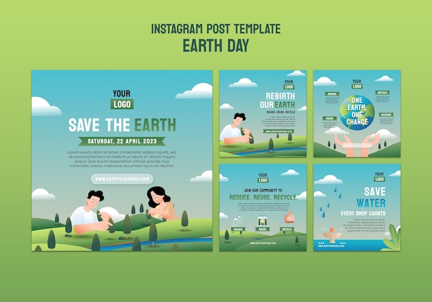 Free PSD realistic earth day celebration instagram posts