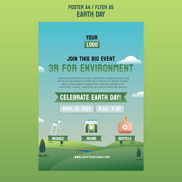 Free PSD realistic earth day celebration poster template