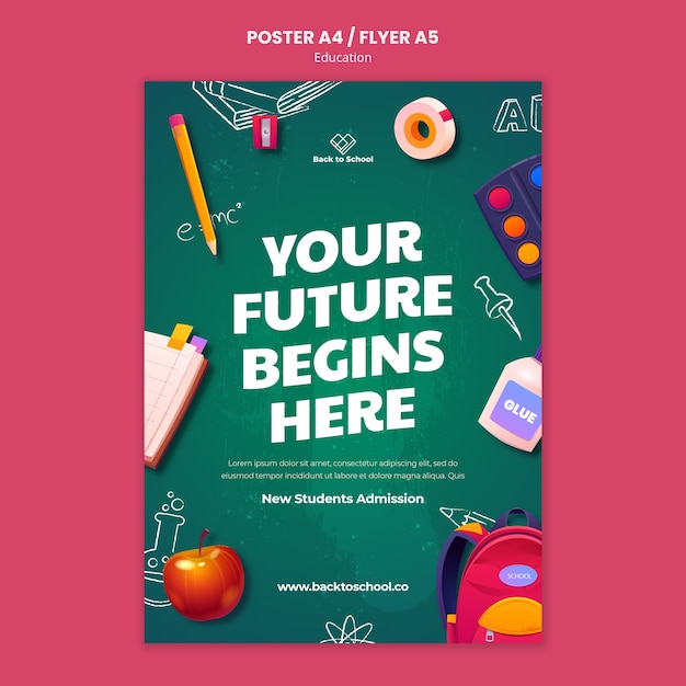 Free PSD realistic education poster template