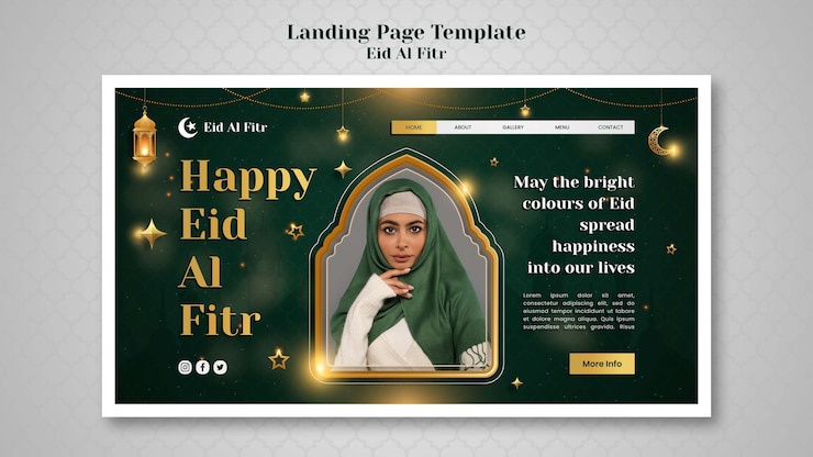 免費 PSD 實際的eid al-fitr登陸頁設計模板