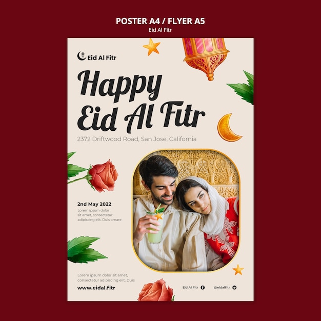 무료 PSD 현실적인 eid al-fitr 포스터 디자인 서식 파일