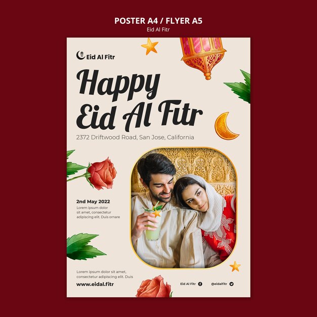 Realistic eid al-fitr poster design template
