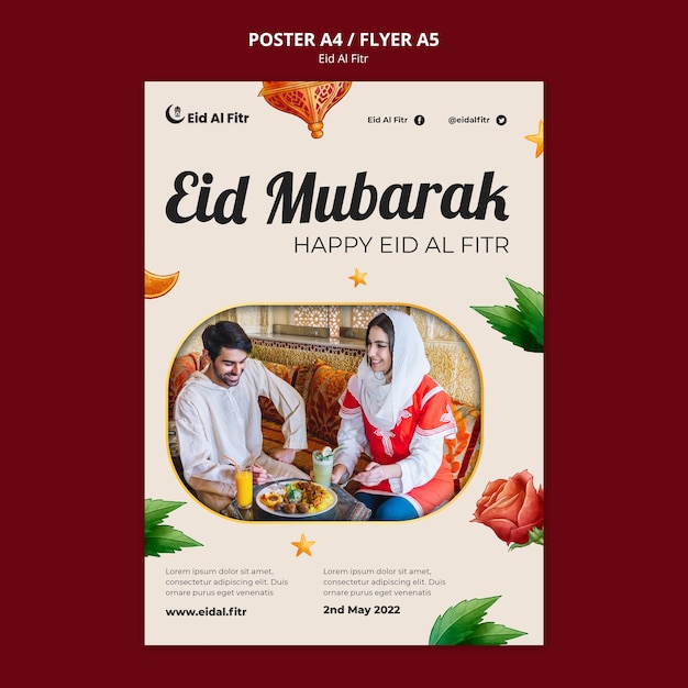 Free PSD realistic eid al-fitr poster design template