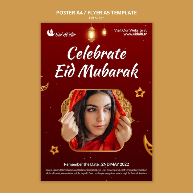 Free PSD realistic eid al-fitr poster design template