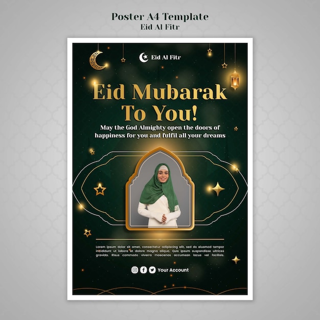 Free PSD realistic eid al-fitr poster design template