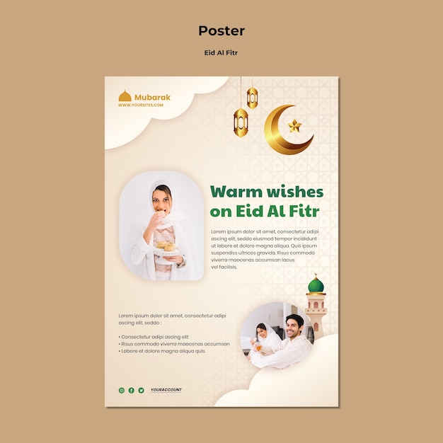 Free PSD realistic eid al-fitr poster template