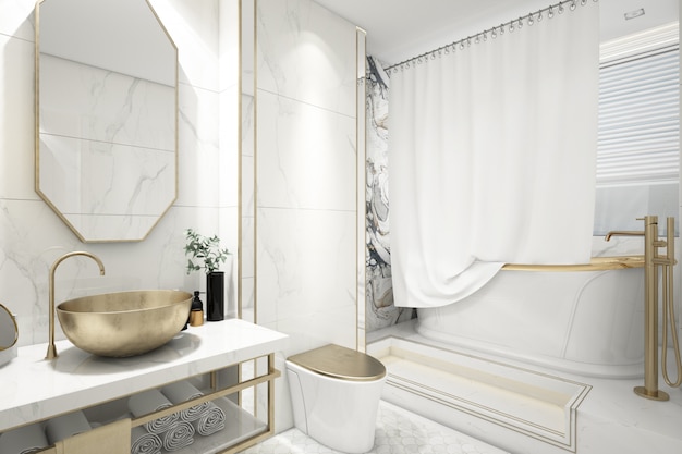 realistic elegant bathroom with bath