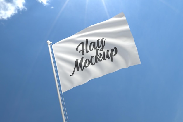 Realistic flag mockup with blue sky