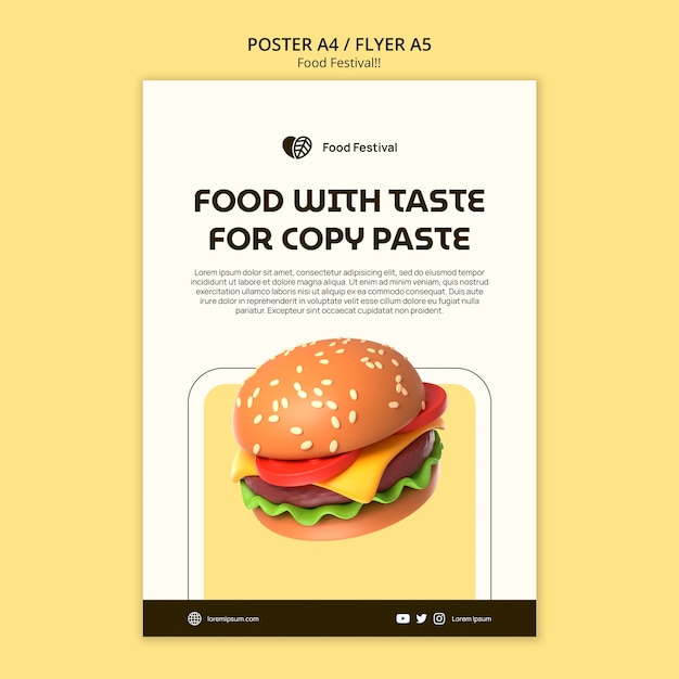 Realistic food festival poster template