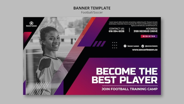 PSD gratuito modello di progettazione di banner di calcio realistico