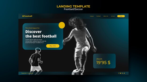 Realistic football landing page design template