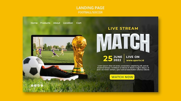 Free PSD realistic football landing page template design