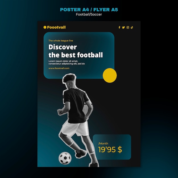 PSD gratuito modello di progettazione di poster di calcio realistico