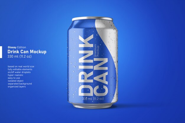 Download Premium Psd Aluminium Soda Drink Glossy Can In Regular Size Mockups With Condensation