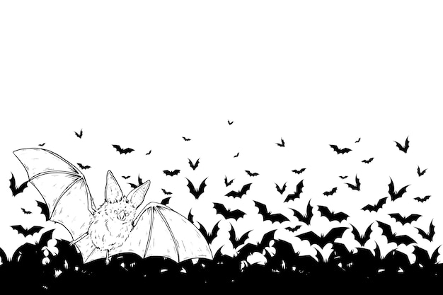 Realistic hand drawn halloween illustration with bats