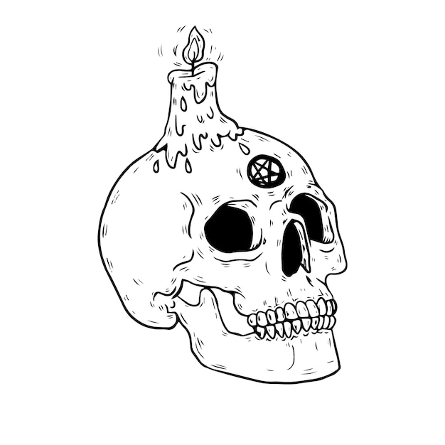 Free PSD realistic hand drawn halloween illustration with skull and candle