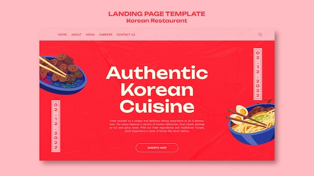 PSD gratuito modello realistico della pagina di destinazione del ristorante coreano