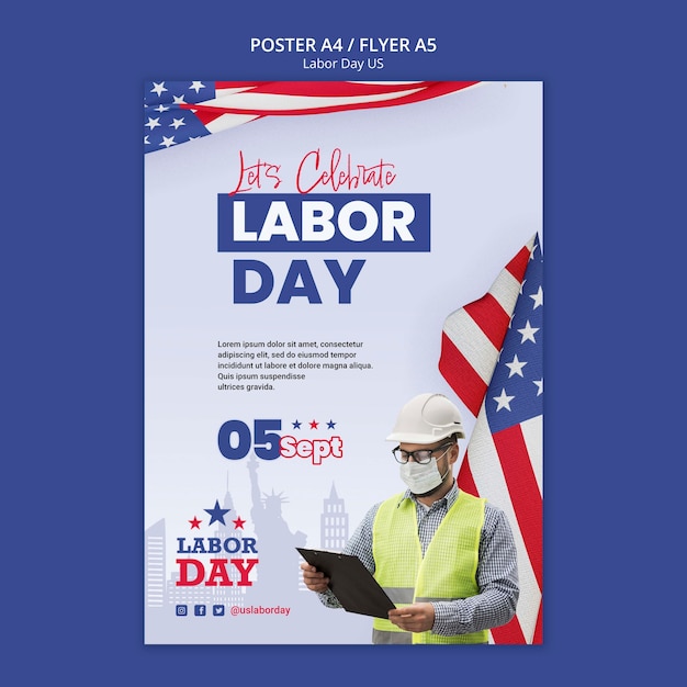 Free PSD realistic labor day celebration poster template