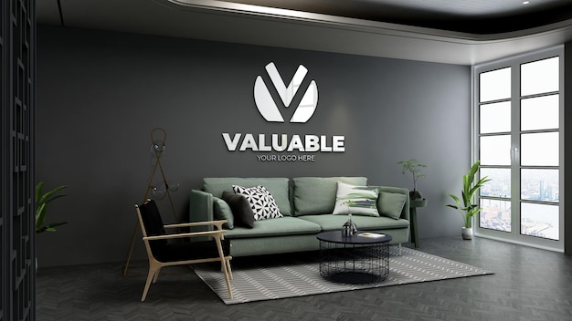 Realistic logo mockup in the living room for relaxing or in the office lobby waitingi room