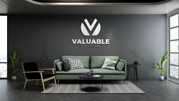 Realistic logo mockup in the living room for relaxing or in the office lobby waitingi room