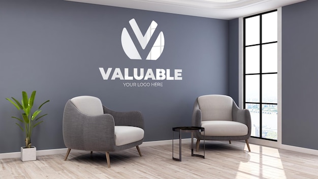 Realistic logo mockup in the living room for relaxing with sky view