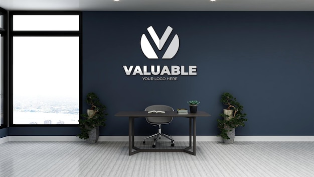 Realistic logo mockup in private home office