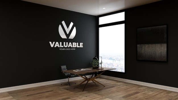 Realistic logo mockup in private home office