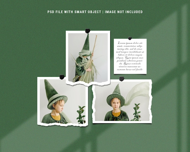 Realistic luxury green polaroid moodboard photo mockup premium psd