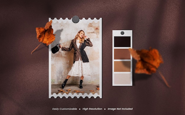 Realistic and minimalist moodboard polaroid torn photo paper film frame mockup with shadow overlay