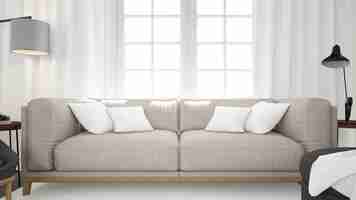 Free PSD realistic modern living room with sofa and white wall