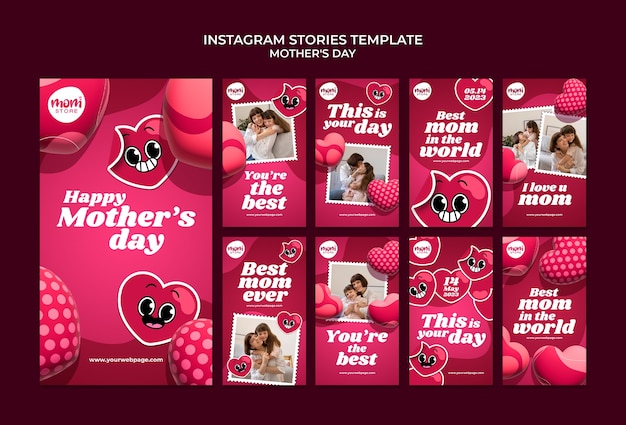 Бесплатный PSD Реалистичные истории instagram ко дню матери