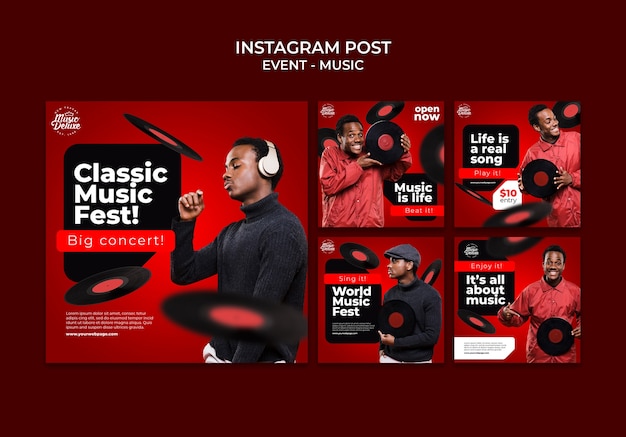 PSD gratuito post realistici su instagram di eventi musicali