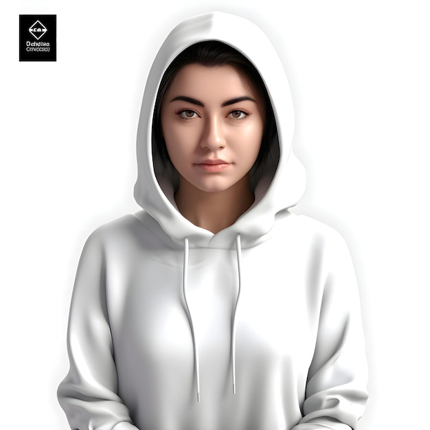 無料PSD 白いフーディを着た美しい女性の現実的な肖像画