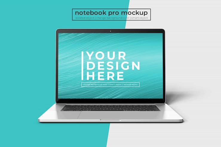  Realistic premium 15 inch notebook pro for web, ui and application photoshop mock up in front view 