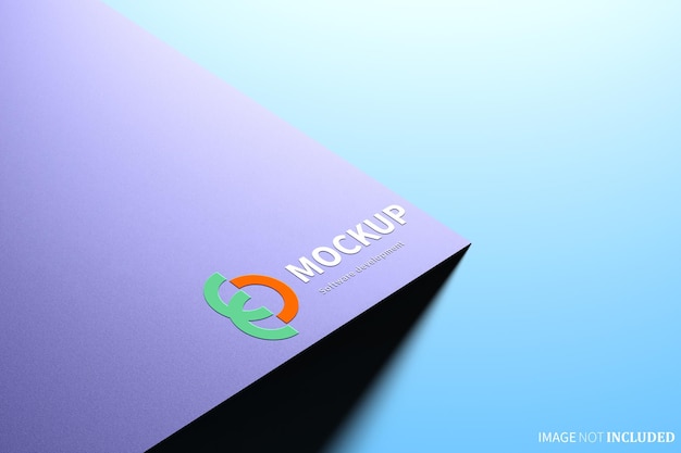 現実的な紫色の紙と青いパステル背景のロゴのモックアップpsd