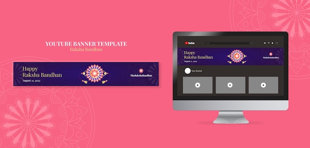 Free PSD realistic raksha youtube channel art design template